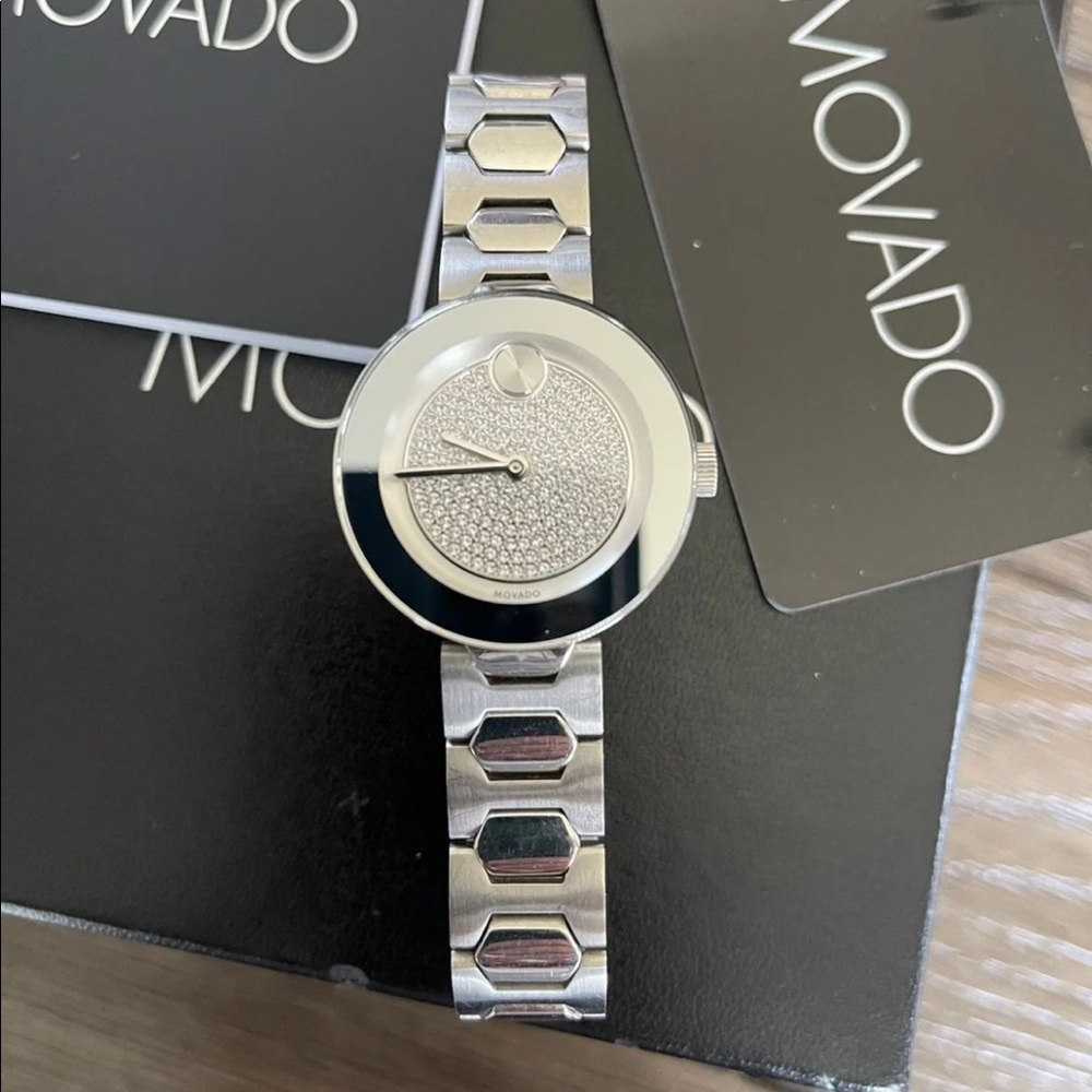 Movado Bold Silver-Glitz Dial Ladies Watch 3600567